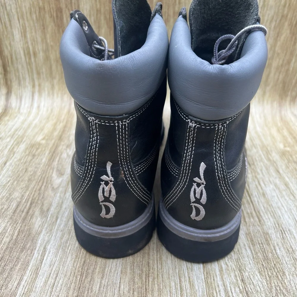 Timberland 6-Inch Premium Boot Men's Size 10.5 W Black Leather Grey Collar 31181